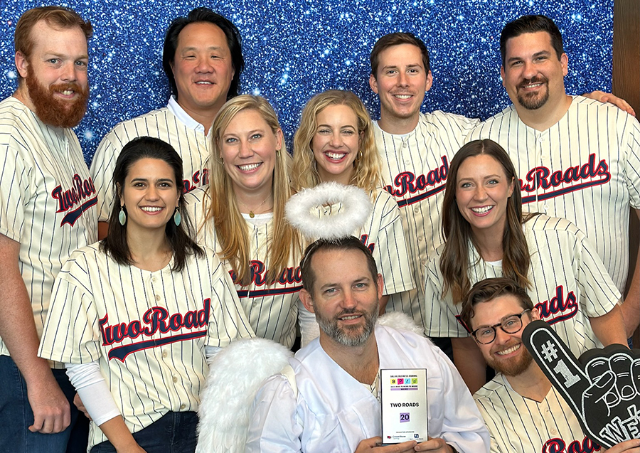 Photo of Two Roads Team with award